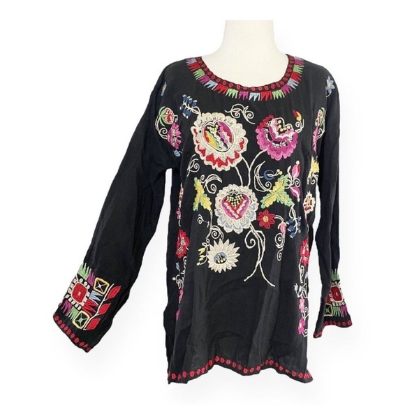 ❤️Final Sale Johnny Was scoop neck cotton long sleeve top . - Picture 4 of 7